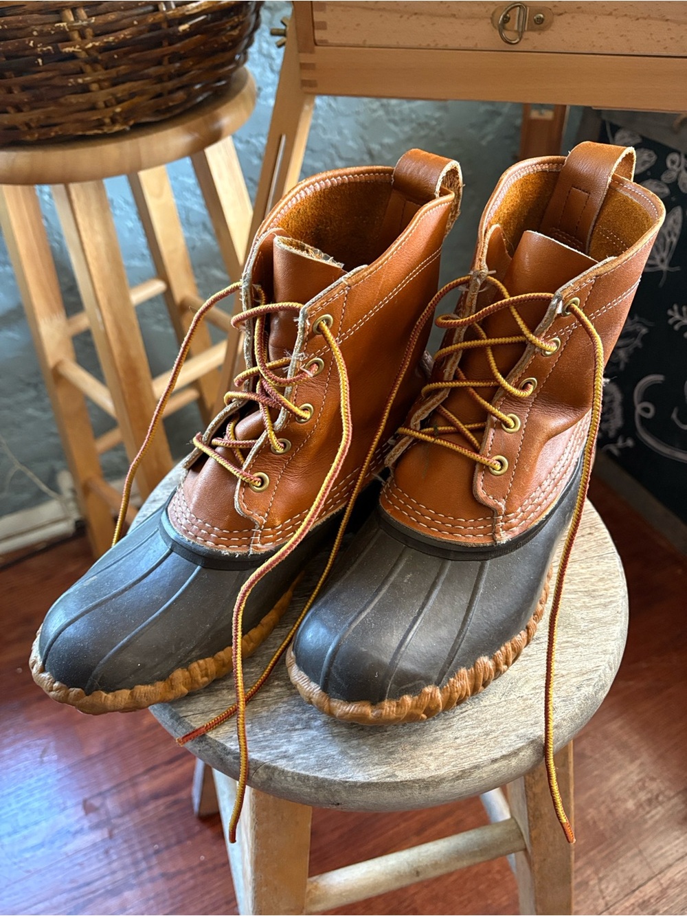 L.L. Bean Women's Brown Leather and Black Rubber Duck Boots